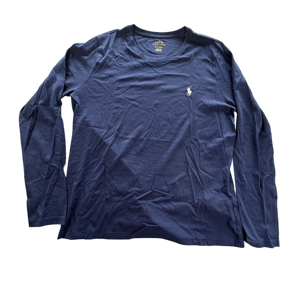 Polo Ralph Lauren Shirt Mens L Blue Long Sleeve Tagless Crewneck Pony Logo Tee